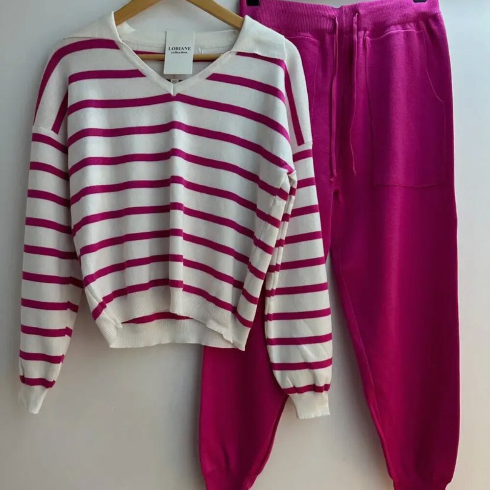 Pink and White Striped Pantsuit